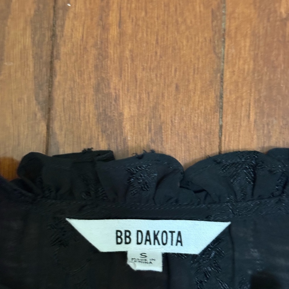 BB Dakota Black‎ Jaquard Floral Print Long Sleeve Romantic Ruffle Size Small - Picture 4 of 6